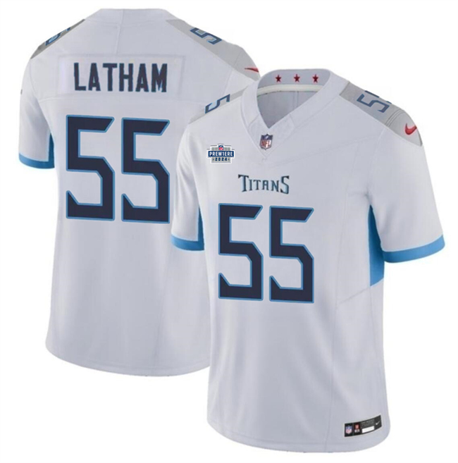 Men's Tennessee Titans #55 JC Latham White 2024 F.U.S.E With Draft Patch Vapor Limited Stitched Football Jersey