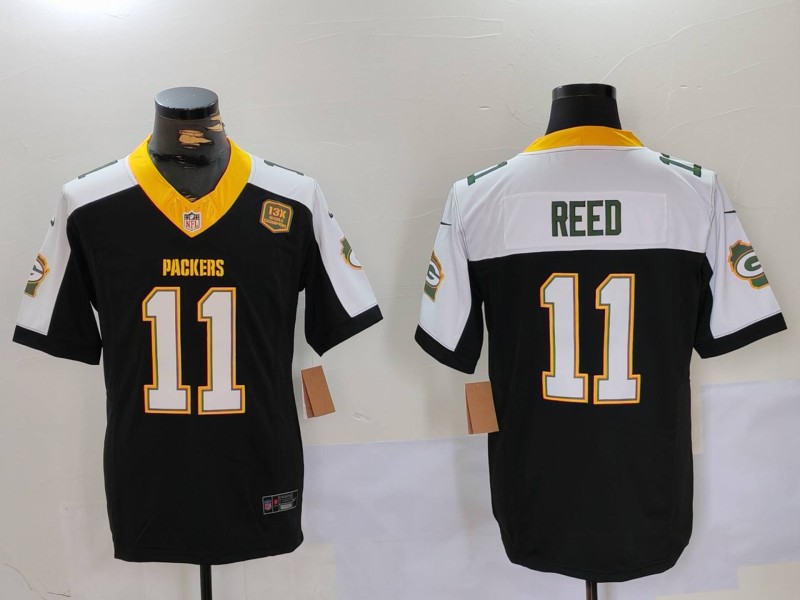 Men's Green Bay Packers #11 Jayden Reed Black_White 2024 F.U.S.E. Home Patch 13 Time World Champions Vapor Untouchable Limited Stitched Jersey