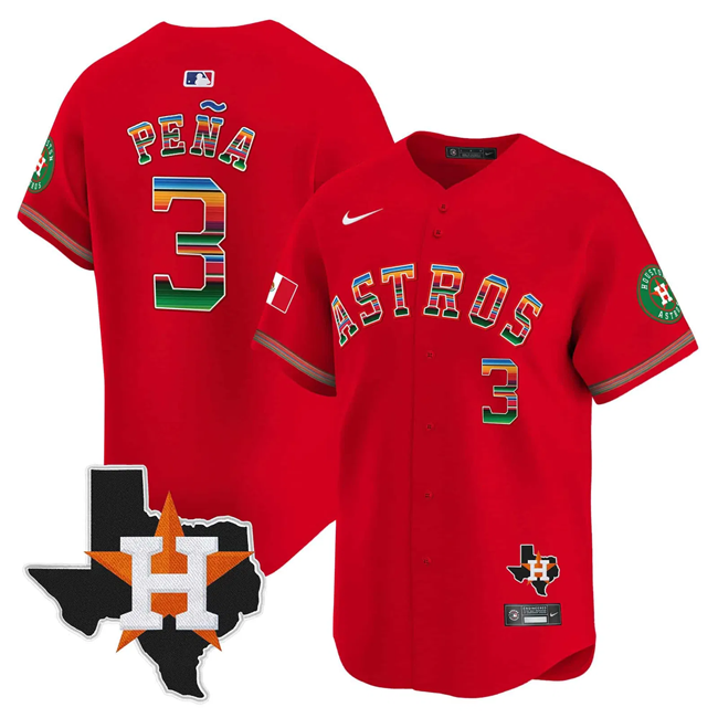 Men's Houston Astros #3 Jeremy Pe?a Red Mexico Texas Patch Vapor Premier Limited Stitched Baseball Jersey