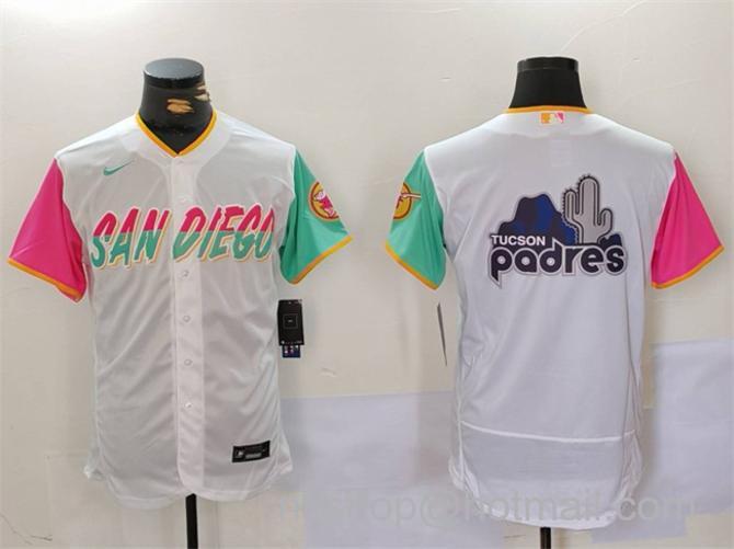 Men's San Diego Padres Team Big Logo White City Connect Flex Base Stitched Baseball Jersey