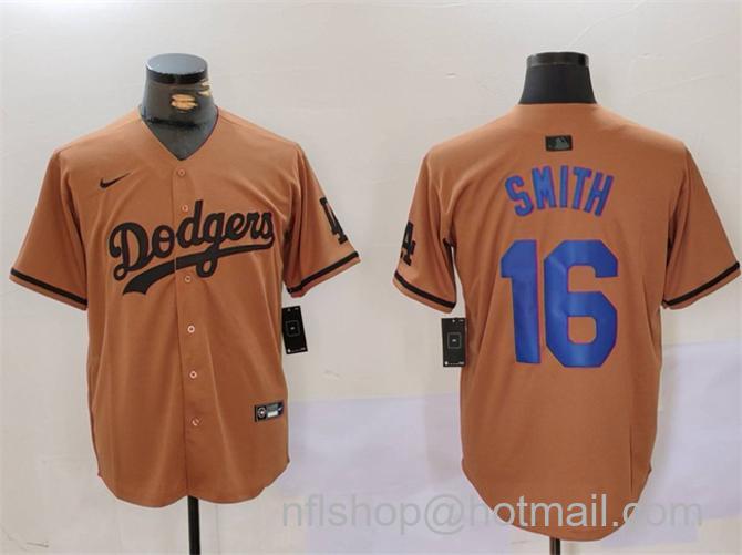 Men's Los Angeles Dodgers #16 Will Smith Brown Cool Base Stitched Baseball Jersey