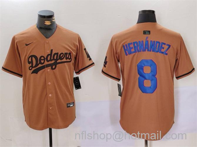 Men's Los Angeles Dodgers #8 Kiké Hernández Brown Cool Base Stitched Baseball Jersey