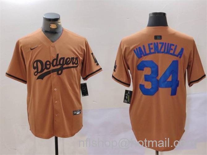 Men's Los Angeles Dodgers #34 Toro Valenzuela Brown Cool Base Stitched Baseball Jersey