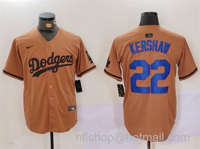 Men's Los Angeles Dodgers #22 Clayton Kershaw Brown Cool Base Stitched Baseball Jersey