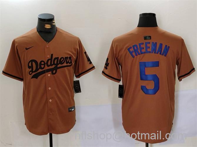 Men's Los Angeles Dodgers #5 Freddie Freeman Brown Cool Base Stitched Baseball Jersey