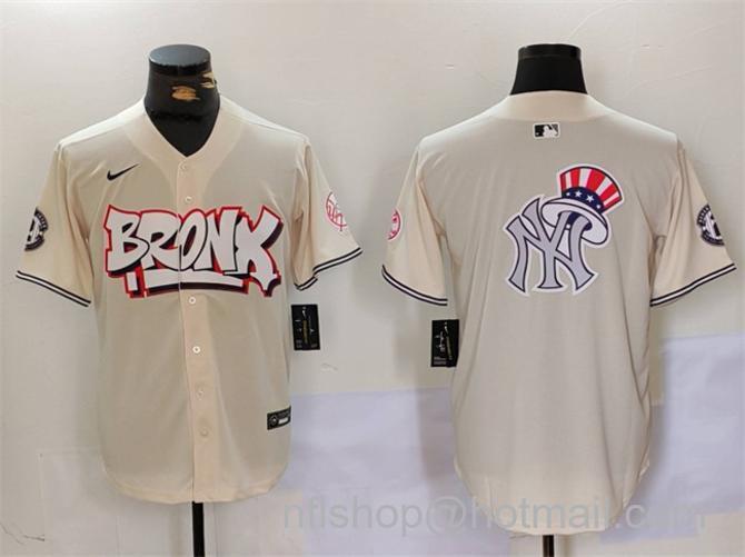 Men's New York Yankees Team Big Logo Cream Bronx Graffiti V2 Vapor Limited Stitched Baseball Jerseys