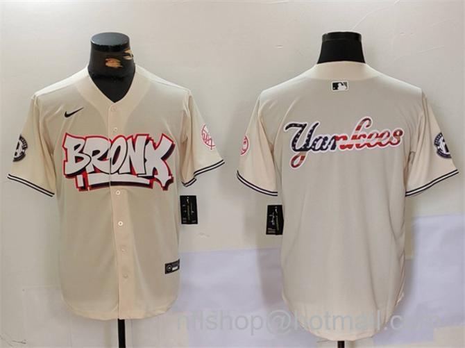 Men's New York Yankees Team Big Logo Cream Bronx Graffiti V2 Vapor Limited Stitched Baseball Jersey