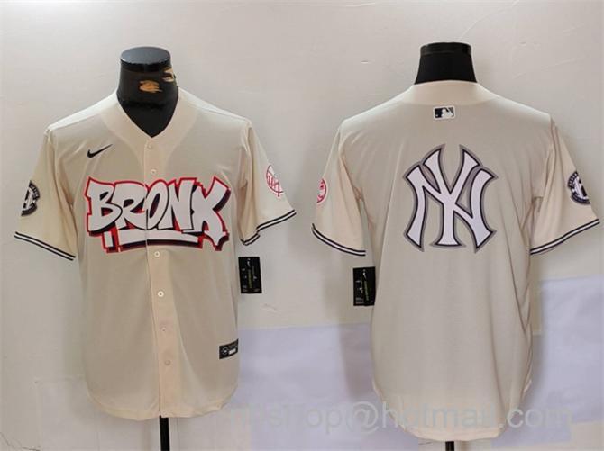 Men's New York Yankees Big Team Logo Cream Bronx Graffiti V2 Vapor Limited Stitched Baseball Jersey