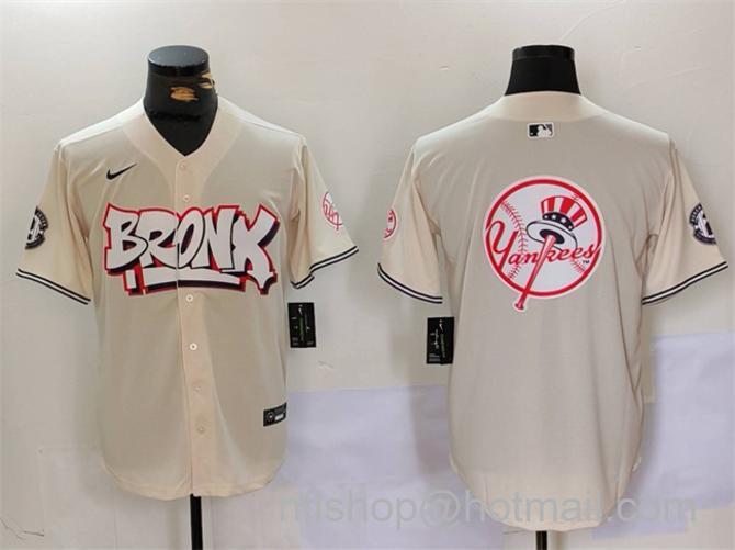 Men's New York Yankees Team Big Logo Cream Bronx Graffiti V2 Vapor Limited Stitched MLB Baseball Jersey