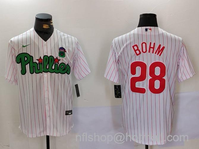 Men's Philadelphia Phillies #28 Alec Bohm White_Green Cool Base Stitched Jersey