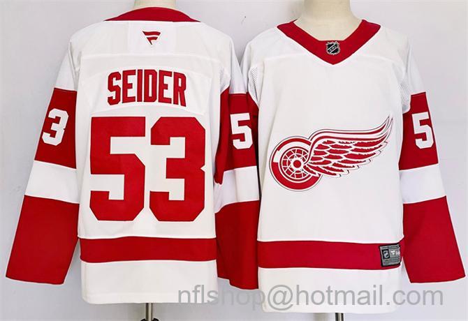 Men's Detroit Red Wings #53 Moritz Seider White 2024-25 Stitched Jersey