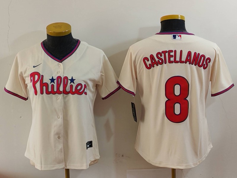 Women's Philadelphia Phillies #8 Nick Castellanos Cream Cool Base Jersey