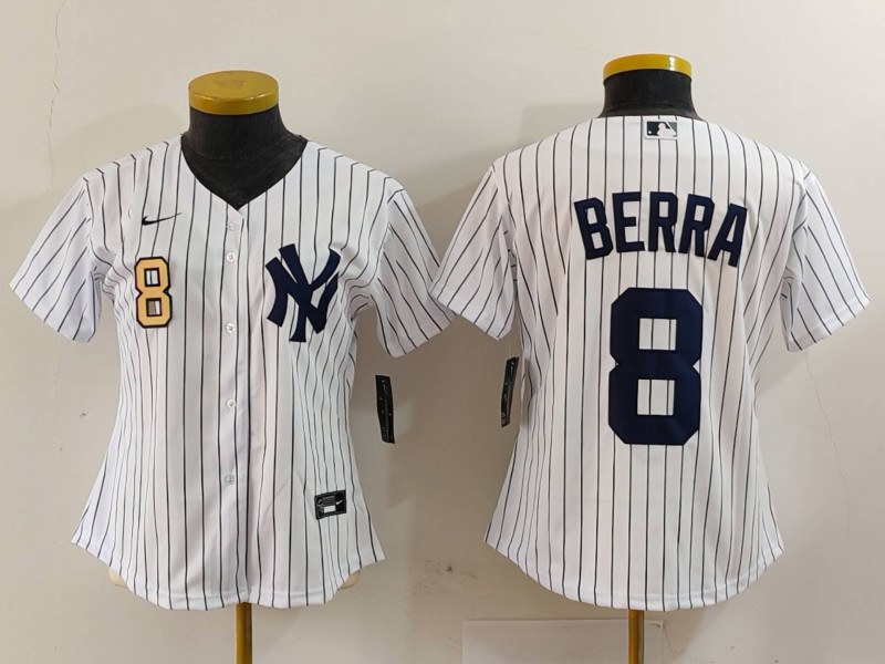 Women's New York Yankees #8 Yogi Berra Number White Stitched Nike Cool Base Throwback Jersey