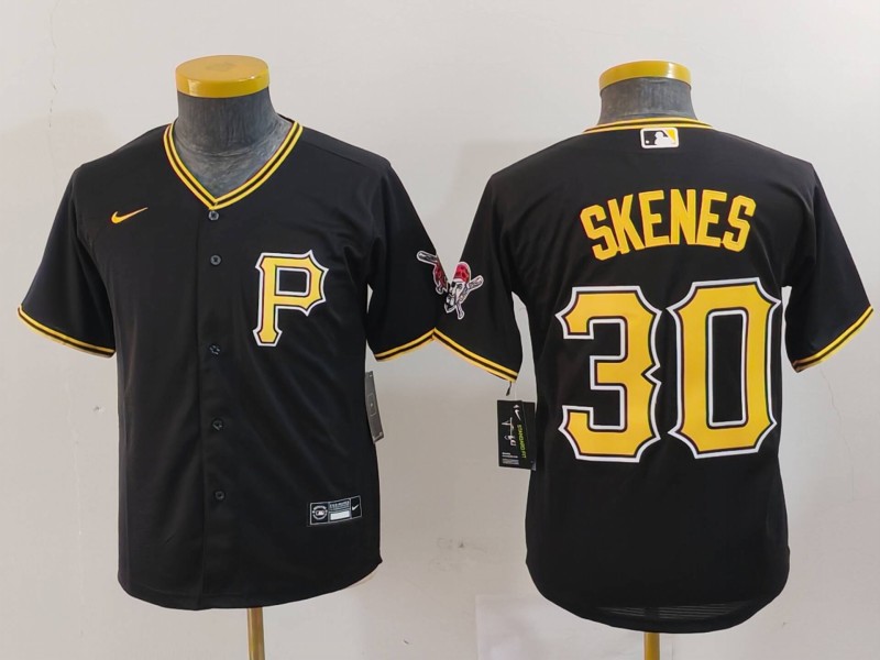 Youth Pittsburgh Pirates #30 Paul Skenes Black Stitched Cool Base Nike Jersey