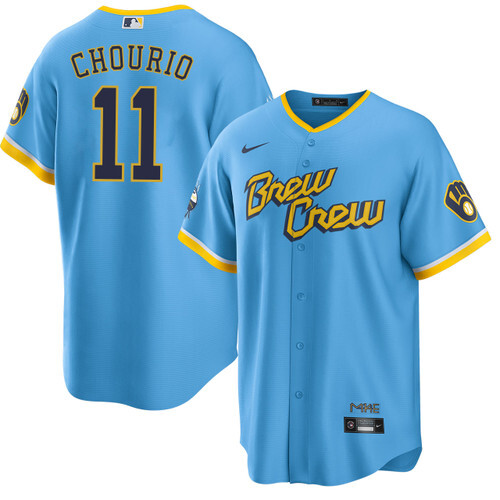 Men's Milwaukee Brewers #11 Jackson Chourio Light Blue City Connect Stitched Baseball Jersey