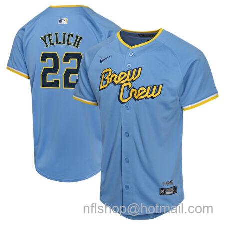 Youth Milwaukee Brewers Christian Yelich Nike Powder Blue City Connect Limited Player Jersey