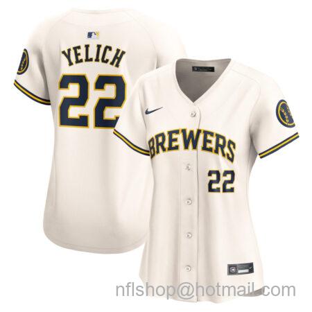 Women's Milwaukee Brewers #22 Christian Yelich Nike Cream Home Limited Player Jersey