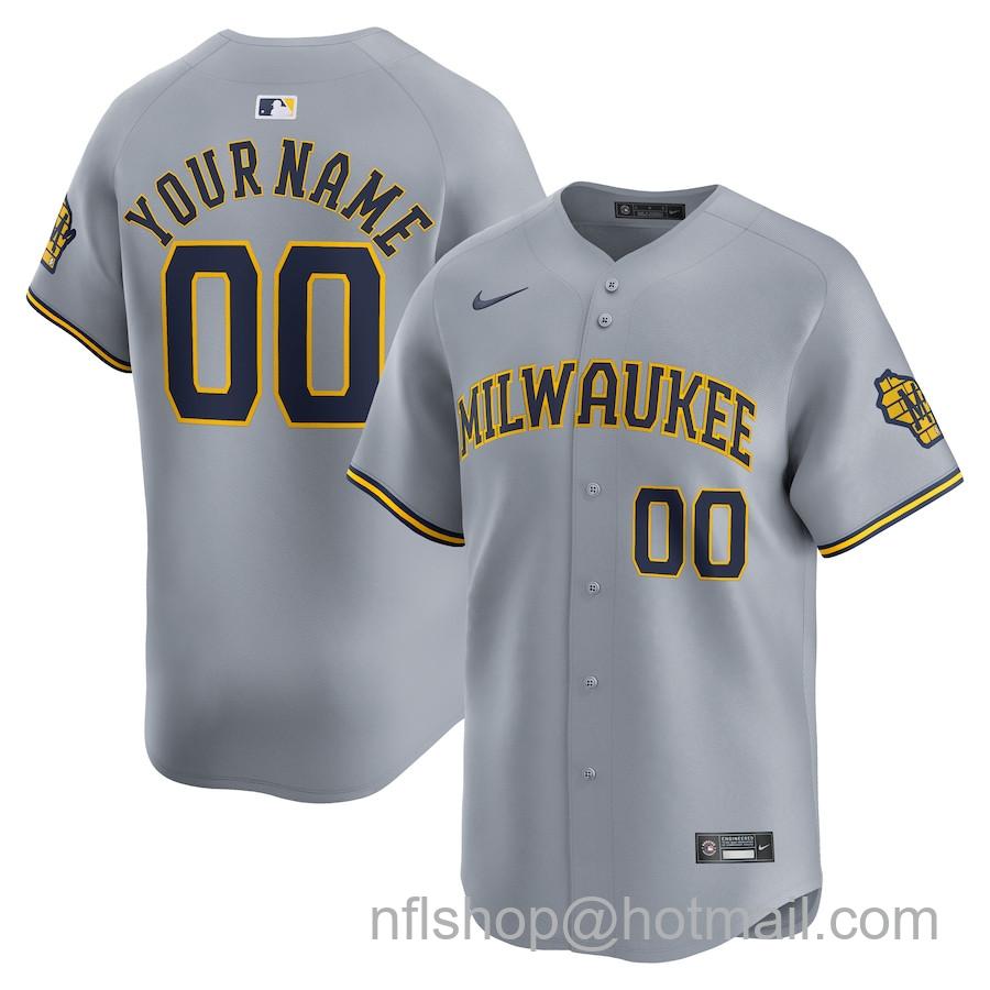 Custom Men's Milwaukee Brewers Away Gray Nike Limited Jersey