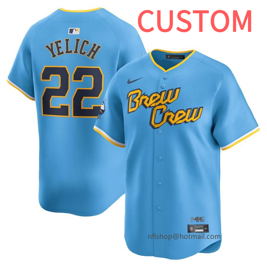 Custom Men's Milwaukee Brewers Nike Powder Blue City Connect Limited Player Jersey