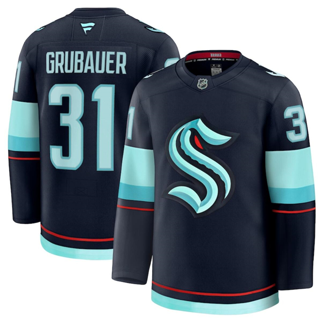 Men's Seattle Kraken #31 Philipp Grubauer Navy 2024-25 Stitched Hockey Jersey