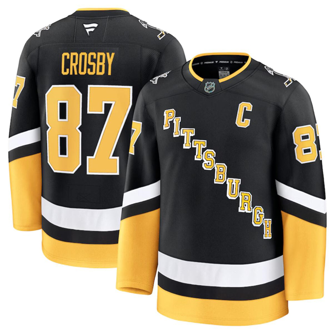 Men's Pittsburgh Penguins #87 Sidney Crosby Black 2024-25 Stitched Hockey Jersey