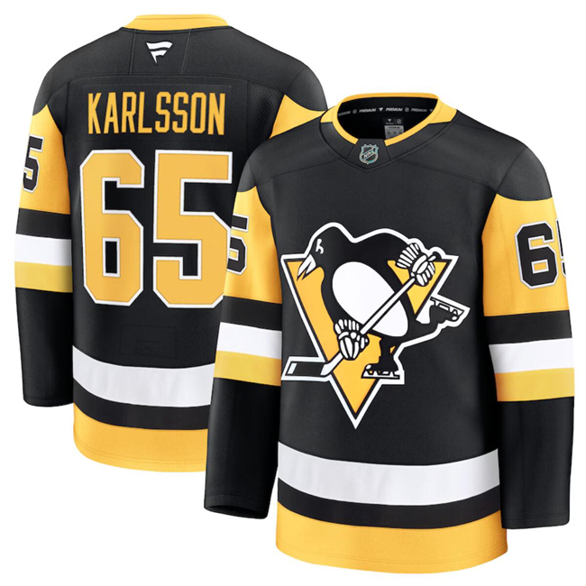 Men's Pittsburgh Penguins #65 Erik Karlsson Black 2024-25 Stitched Hockey Jersey