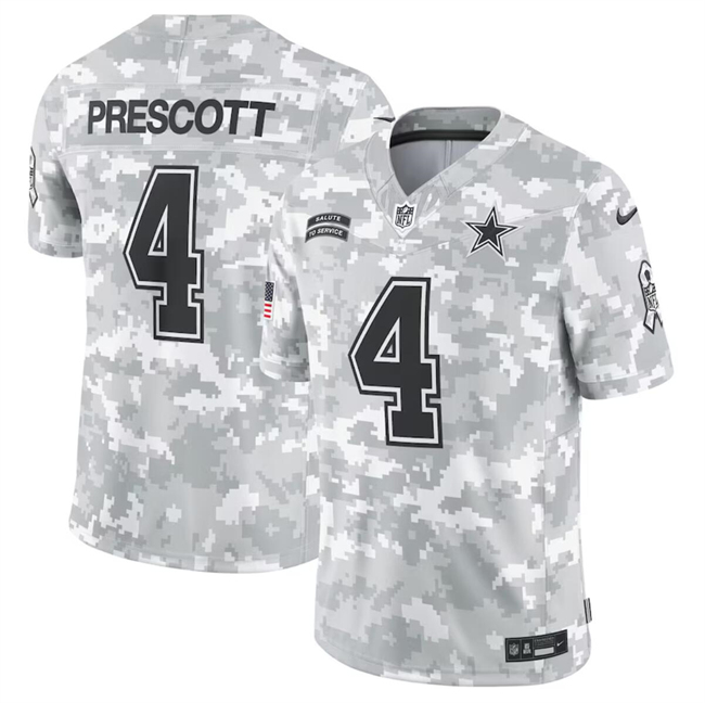 Men's Dallas Cowboys #4 Dak Prescott 2024 F.U.S.E Arctic Camo Salute to Service Limited Stitched Football Jersey