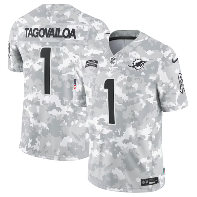 Men's Miami Dolphins #1 Tua Tagovailoa 2024 F.U.S.E Arctic Camo Salute to Service Limited Stitched Football Jersey