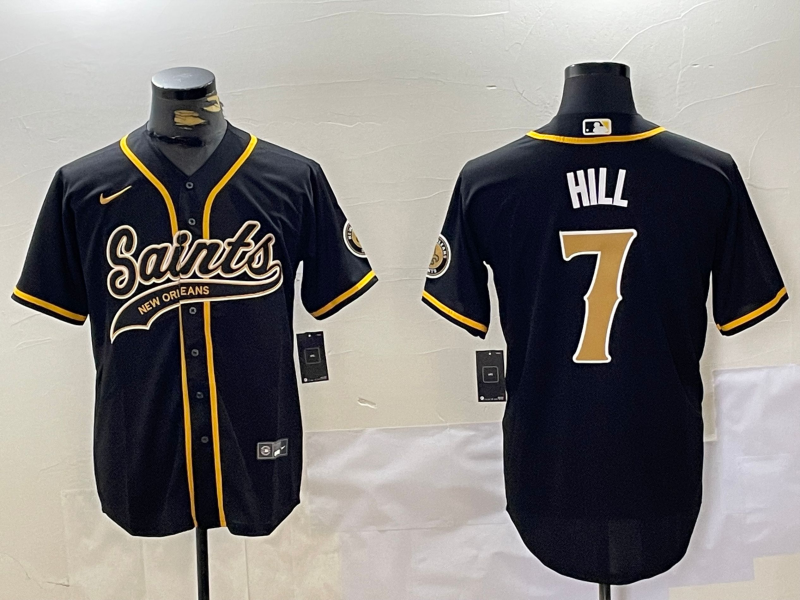 Men's New Orleans Saints #7 Taysom Hill Black With Patch Cool Base Stitched Baseball Jersey