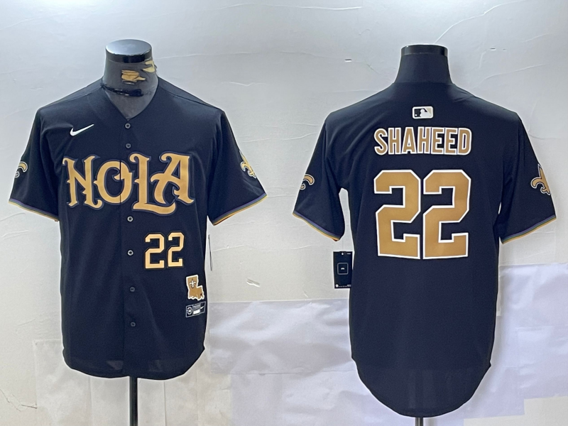 Men's New Orleans Saints #22 Rashid Shaheed Black Cool Base Stitched Baseball Jersey