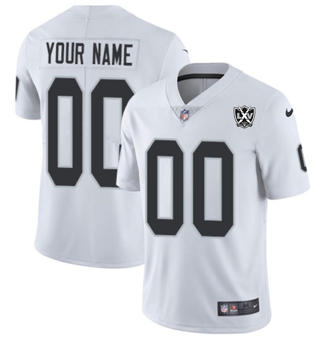 Men's Las Vegas Raiders Custom Nike White 2024 65th Anniversary Patch Vapor Stitched Football Jersey