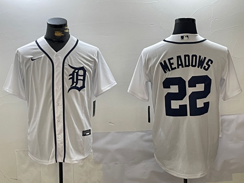 Men's Detroit Tigers #22 Parker Meadows White Cool Base Stitched Baseball Jersey