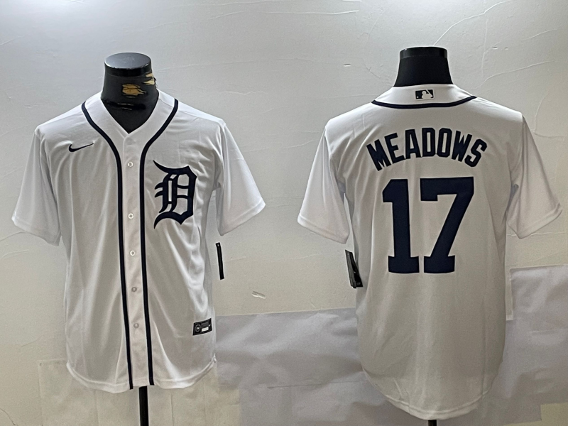 Men's Detroit Tigers #17 Parker Meadows White Cool Base Stitched Baseball Jersey