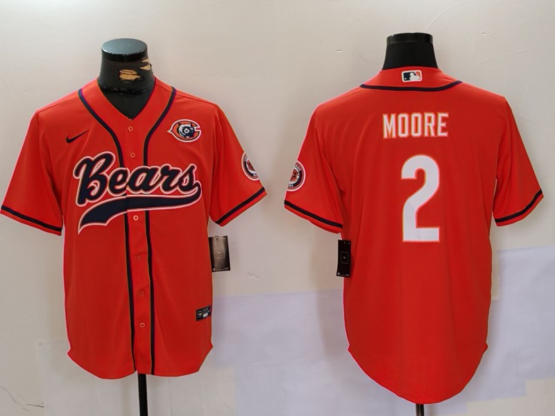 Men's Chicago Bears #2 DJ Moore Orange Throwback With Patch Cool Base Stitched Baseball Jersey