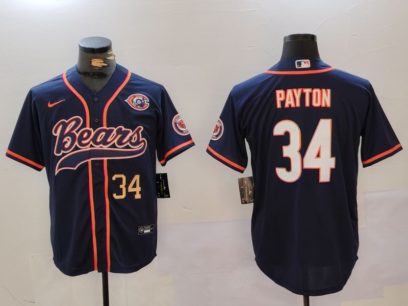 Men's Chicago Bears #34 Walter Payton Navy Throwback With Patch Cool Base Stitched Baseball Jerseys