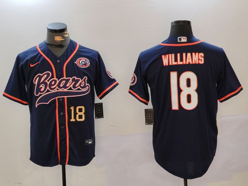 Men's Chicago Bears #18 Caleb Williams Navy Throwback With Patch Cool Base Stitched Baseball Jerseys