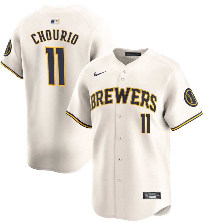 Men's Milwaukee Brewers #11 Jackson Chourio Nike Cream Home Limited Stitched Baseball Jersey