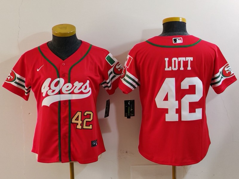 Women's San Francisco 49ers #42 Ronnie Lott Red Mexico Cool Base Stitched Baseball Jerseys