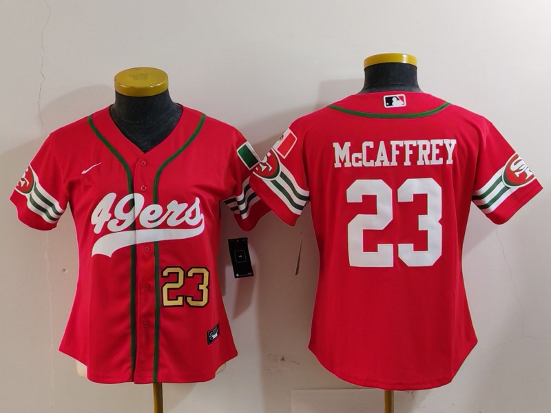 Women's San Francisco 49ers #23 Christian McCaffrey Red Mexico Cool Base Stitched Baseball Jerseys