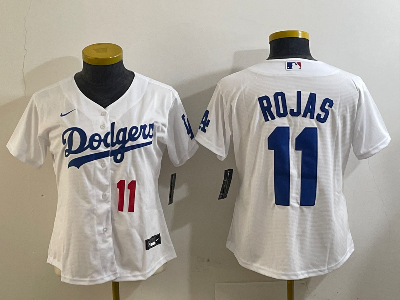 Women's Los Angeles Dodgers #11 Miguel Rojas Number White Cool Base Stitched Jersey