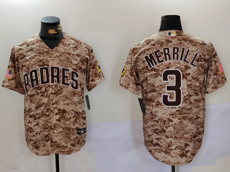 Men's San Diego Padres #3 Jackson Merrill Camo Cool Base Stitched Jersey