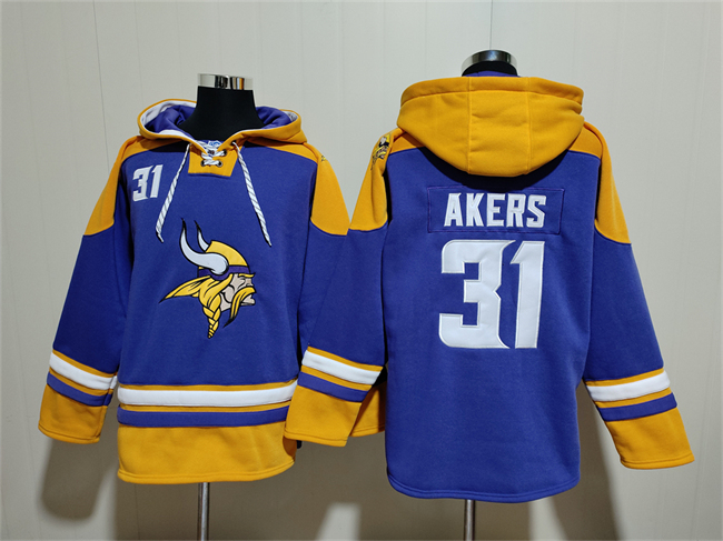 Men's Minnesota Vikings #31 Cam Akers Purple_Yellow Ageless Must-Have Lace-Up Pullover Hoodie