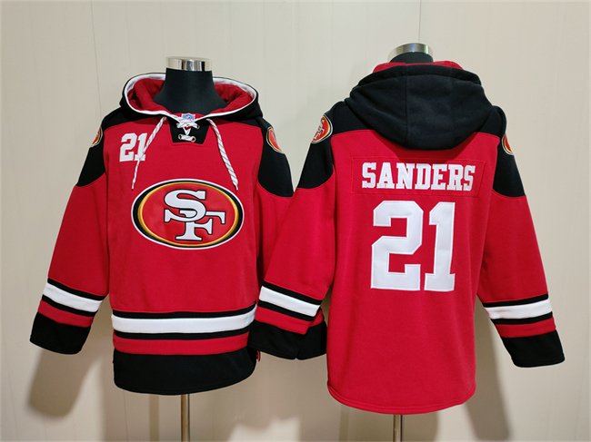 Men's San Francisco 49ers #21 Deion Sanders Red_Black Ageless Must-Have Lace-Up Pullover Hoodie