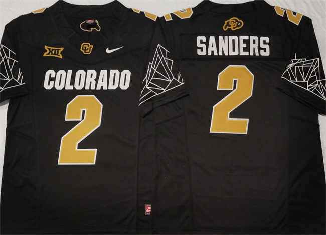 Men's Colorado Buffaloes #2 Shedeur Sanders Black With Big 12 XII Patch 2024 F.U.S.E College Football Stitched Jersey