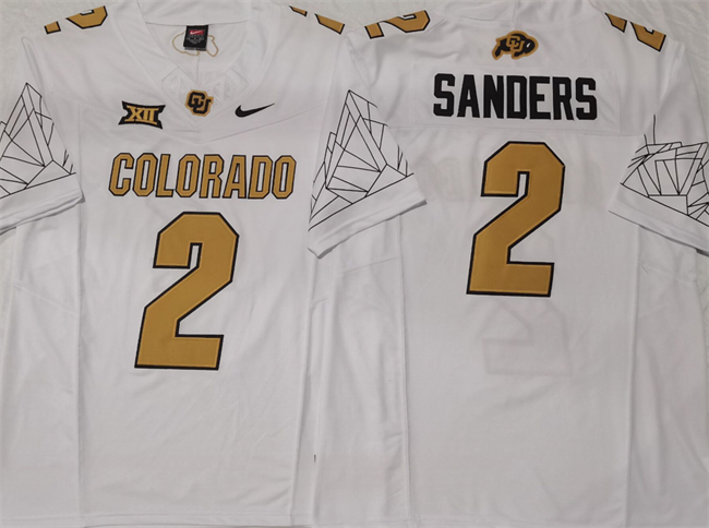 Men's Colorado Buffaloes #2 Shedeur Sanders White With Big 12 XII Patch 2024 F.U.S.E College Football Stitched Jersey