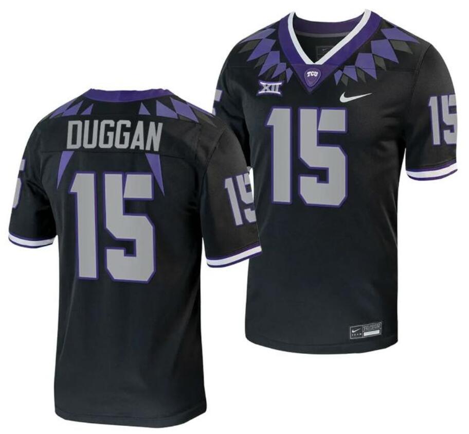 Men's TCU Horned Frogs #15 Max Duggan Black Game College Football Stitched Jersey