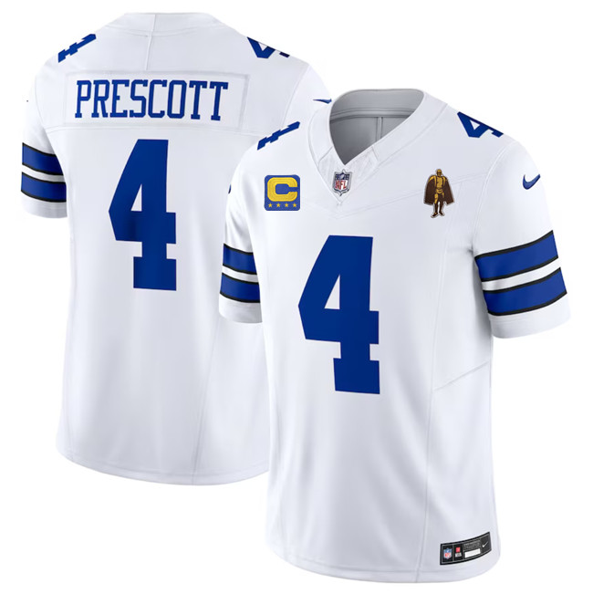 Men's Dallas Cowboys #4 Dak Prescott White 2023 F.U.S.E. With 4-star C Patch And Walter Payton Patch Vapor Limited Stitched Football Jersey