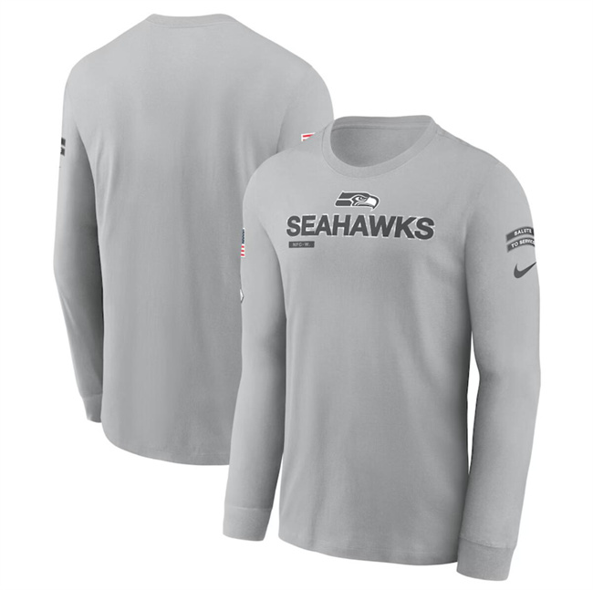 Men's Seattle Seahawks 2024 Gray Salute To Service Long Sleeve T-Shirt