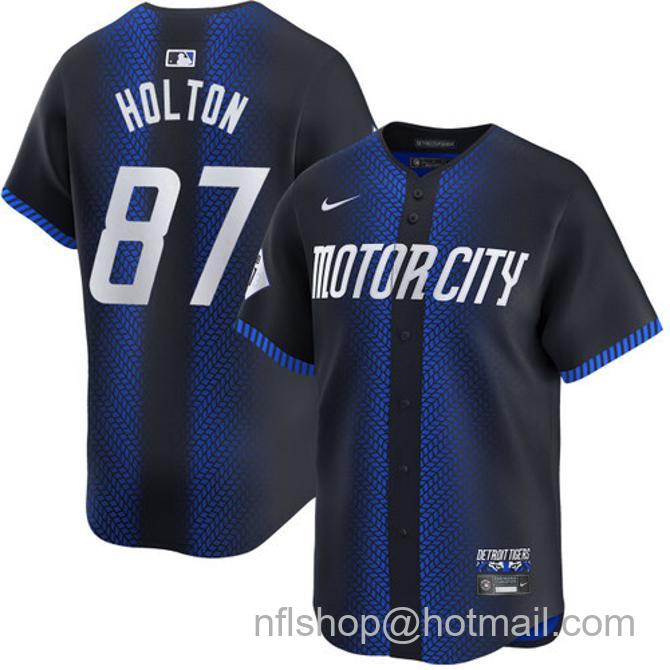 Tyler Holton Men's #87 Detroit Tigers City Connect Nike Limited Stitched Baseball Jersey Navy