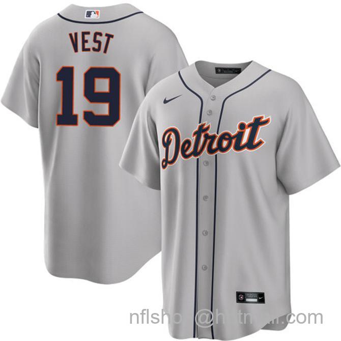 Will Vest Men's #19 Detroit Tigers Road Nike Stitched Baseball Jersey Gray